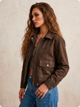 Load image into Gallery viewer, The Autumn Stroll Brown Suede Jacket