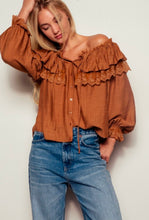 Load image into Gallery viewer, Romantic peasant charm meets effortless everyday style in this gorgeous terracotta blouse.